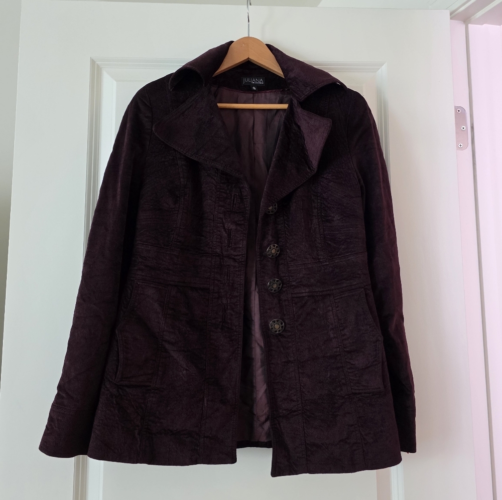 Vintage Y2k Juliana Collezione Velvet Blazer Peacoat Wmns 2 Purple Whimsy Goth
